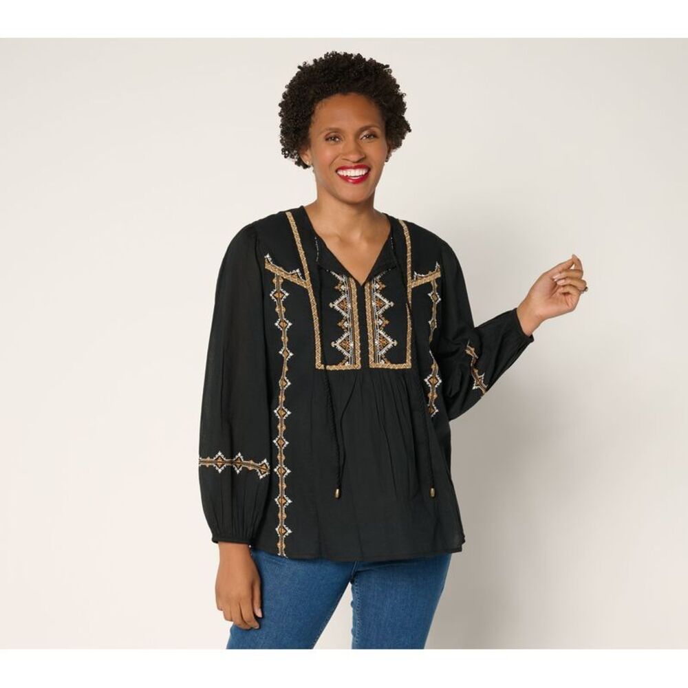 Ree by The Pioneer Woman Women's Top Sz XL Pier Woven Cotton Black A701769